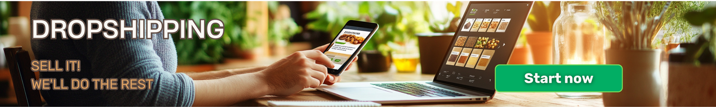 Banner showing a laptop and smartphone displaying a spice catalog. Text: